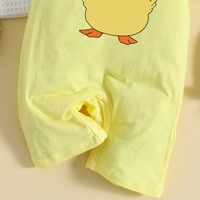 Romper Bayi Sangat Populer Motif Bebek 100% Katun Kuning Lengan Pendek Jumpsuit Kancing Tekan di Selangkangan untuk Bayi Laki-laki Perempuan