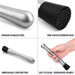 Muddler de acero inoxidable para cócteles con cabeza de nailon acanalada, herramientas profesionales de barra, mezcla de bebidas Mojito Pilon Pour Les Fruits - Product Image 6