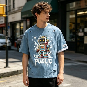 Brand Apparel Factory Custom Distressed Embroidery Patch Oversized Tee Street Styles Digital Print <b>Patchwork</b> Cotton T-<b>Shirt</b> Mens - Product Image 3