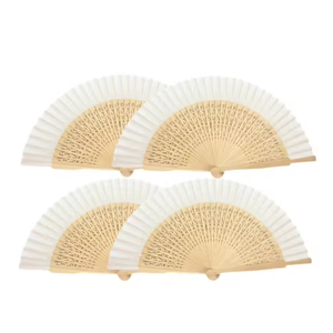 Éventail pliant promotionnel en tissu de 23 cm avec manche en bois ajouré couleur naturelle de 6,2 cm – Idéal pour cadeaux - Product Image 1