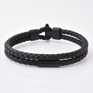 Toptan moda kişiselleştirilmiş koleksiyon takı mat siyah örgülü toka erkek deri bileklik bilezik - Product Image 2