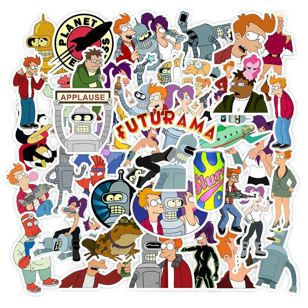 Adesivo do anime futurama 50 peças, américa, desenhos animados, etiqueta personalizada, notebook, parede, carro, laptop, bagagem, crianças, anime, adesivos