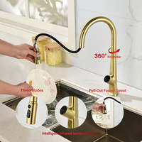 Robinet de cuisine intelligent haut de gamme avec capteur, 3 modes, bec pivotant extractible, mélangeur de cuisine sans contact, affichage numérique LED, robinet d'évier de cuisine