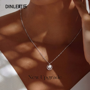 Dinle S925 Sterling Silver Moissanite <b>Necklace</b> <b>D</b> Color 1 Carat Round Pendant Everyday Wear Women's Jewelry - Product Image 3