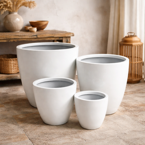 Pots de fleurs en fibre de verre prêts à être expédiés, blancs, contemporains, coniques, pour la maison, le patio, le jardin, best-seller, fournisseur à faible MOQ - Product Image 1