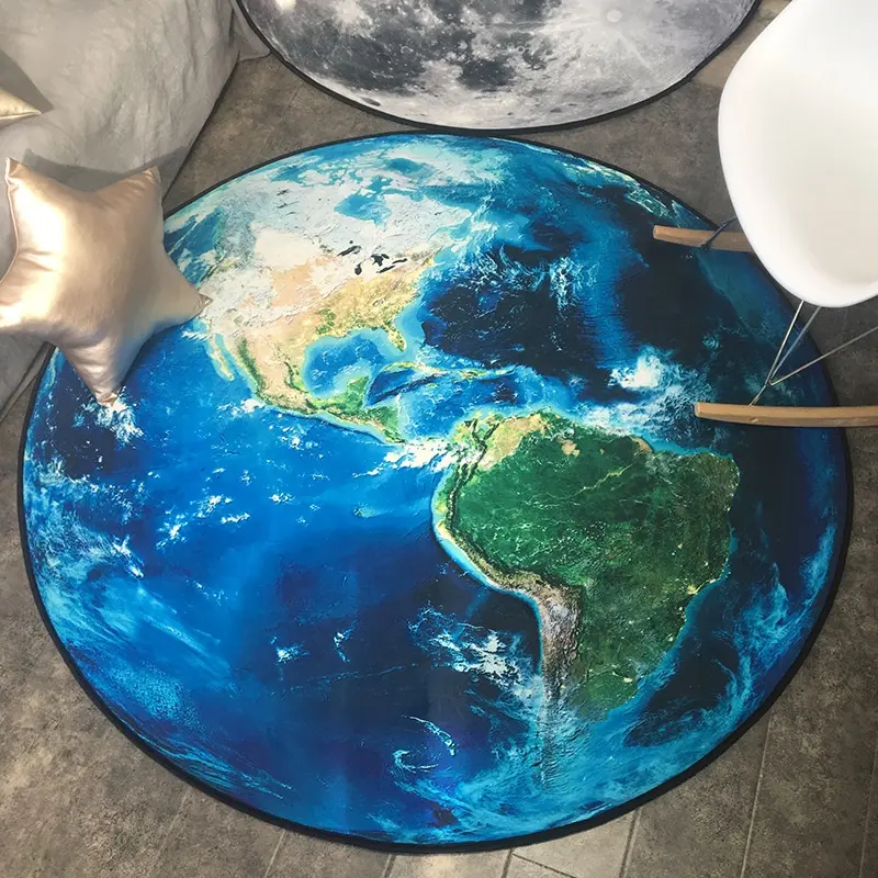 Printed 3D Earth Rugs Round 40 inch Planet Moon Area Rugs Kids Play Mat Circle Rug