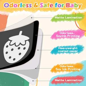 Grandes cartes pour bébés de 5,7''x5,7'' à contraste élevé, 40 pages, pour nourrissons de 0 à 36 mois, stimulation visuelle, cartes noir et blanc pour nouveau-nés - Product Image 2