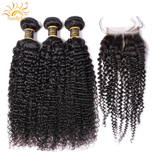 Mongolischen Verworrene Lockige Bundles Mit Verschluss 100% Remy Menschliches Haar Bundles Mit Verschluss Sonnenlicht mongolischen verworrenes lockiges haar - Product Image 2
