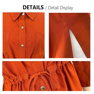 <span class=keywords><strong>Camicetta</strong></span> Casual da Donna 2026 Estiva Autunnale <span class=keywords><strong>Arancione</strong></span> in Viscosa Lavorata a Maglia con Collo Alto, Vestibilità Ampia, Vita con Coulisse e Maniche a 3/4 con Bottoni - Product Image 6