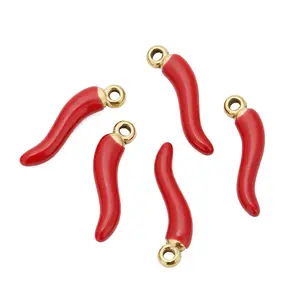 B3346 Pepper red enamel charm necklace stainless steel charms part gold plated charms making