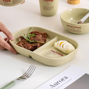 Plato de Cerámica <span class=keywords><strong>para</strong></span> Cena, Plato de Desayuno Dividido Resistente, Reutilizable, Bandeja de 2 Compartimentos <span class=keywords><strong>para</strong></span> Restaurante - Product Image 1