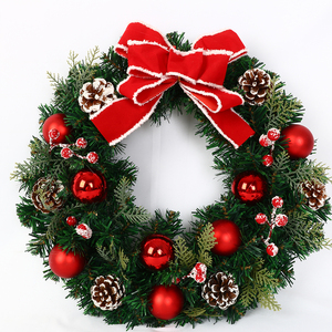 Couronnes <span class=keywords><strong>de</strong></span> Noël artificielles avec boule en plastique et nœud papillon Nouveau design couronnes décoratives fournitures <span class=keywords><strong>de</strong></span> décoration <span class=keywords><strong>de</strong></span> noël - Product Image 2