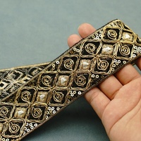 Tissus de dentelle ethnique de 4,5 cm de large pour femmes, broderies à sequins, accessoires de col de vêtement faits à la main pour le bricolage, en stock