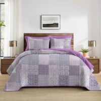 BORYARD Ensemble de literie imprimé en microfibre 3 pièces, motif patchwork violet, vente en gros d'usine, tailles Queen et King, pour la maison, en stock