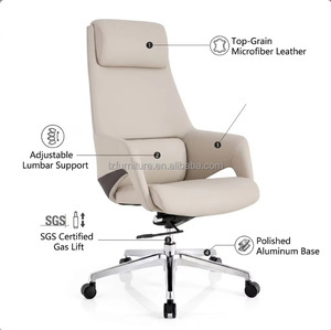 Silla de Oficina Ejecutiva Ergonómica, Respaldo Alto, Cuero de Microfibra Beige, Asiento para Sala de Juntas, Base de Aluminio Pulido, Silla para Computadora - Product Image 5