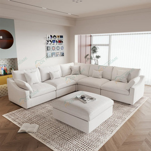 أريكة سحابية ناعمة مقاومة للماء سوداء ، أريكة عالية الكثافة إسفنجية ، مقاعد مقطعية مع أثاث عثماني - Product Image 3