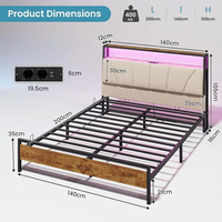 Cadre de lit en métal moderne et durable pour lit queen-size, avec éclairage LED RGB intégré, station de charge, couleur personnalisable, garantie de 3 ans pour la chambre à coucher