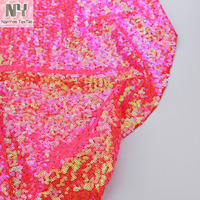 3mm All-Over Blitz Fluorescent Neon Coral Iridescent Sequin 4 Way Stretch Fabric Knitted Jersey Elastic for Dance Clothing