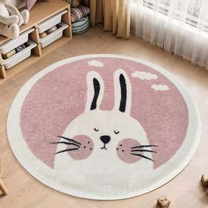 Washable ABC Circle Tummy Time Mat Pink <b>Rabbit</b> Soft Plush Round Rug <b>for</b> Kids Room - Product Image 3
