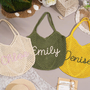 Sacs à main bohèmes d'été personnalisés avec logo, extra grands, brodés, sacs à main en crochet tissé à <span class=keywords><strong>la</strong></span> main pour femmes, sacs de plage en paille pour femmes - Product Image 3