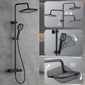 FORIOUS Ensemble <span class=keywords><strong>de</strong></span> <span class=keywords><strong>douche</strong></span> thermostatique design moderne avec barre coulissante réglable en hauteur <span class=keywords><strong>de</strong></span> <span class=keywords><strong>90</strong></span> à 125 <span class=keywords><strong>cm</strong></span>, 3 types <span class=keywords><strong>de</strong></span> jets, fixation murale, 1 poignée - Product Image 5