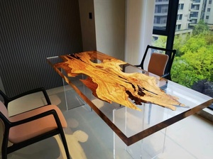 Sang trọng hiện đại sông bàn ăn <span class=keywords><strong>Acrylic</strong></span> thép cơ sở sông gỗ sồi centerpieces hồ bơi Patio thấp bàn ăn - Product Image 5