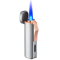 Vente en gros de trois allume-cigare à chasse directe coupe-vent flamme bleu butane allumeur de torche en métal feu extérieur briquets à gaz portables