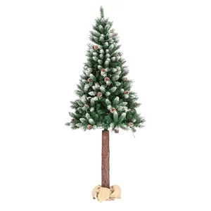 150cm 180cm 210cm Barato Baixo MOQ Realista PVC Árvore De Natal com Tronco De Madeira e Decorações