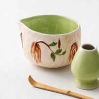 Ensemble de 100 pièces de bols à matcha en céramique, style moderne et simple, avec bec verseur motif cerise peint à la main, fouet à thé et support, kit complet d'outils pour la préparation du thé