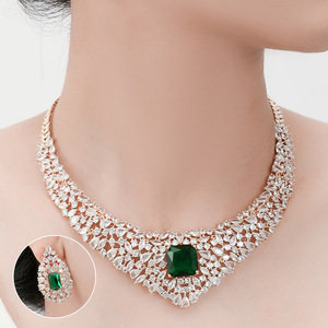 Exquisito Juego de Joyería de Collar y Aretes Adornados con Circonita Cúbica Esmeralda para Novia, Elegantes Accesorios para Fiesta de Bodas - Product Image 5