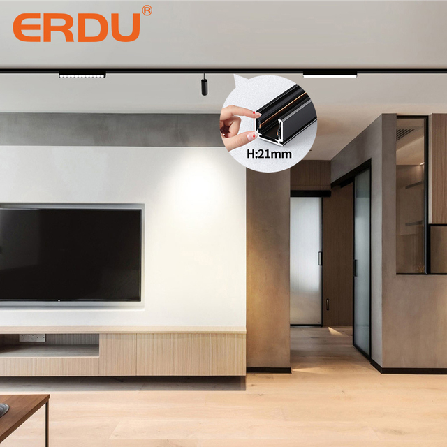 ERDU 48V Ultra-Thin Mini Led Magnetic Track Light Cob Spot Light Adjustable Smart Dimmable Linear Track Grille Light