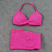 Set Bra dan Celana Pendek Olahraga DF Ultra-fine Matte Spandex/Nylon, Halter Neck Solid Penyerap Keringat Elastis Tinggi untuk Kebugaran Wanita