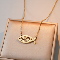 Nuevo y Sencillo Collar con Colgante de Acero Inoxidable con Caligrafía Religiosa de Pez Jesús, Musulmán, Islámico, Árabe, Venta al por Mayor para Eid y Ramadán