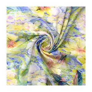 Custom Digital Textile Printing Floral Silky Satin Machine Fabric for Women Clothing