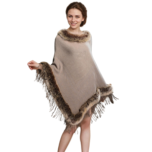 Chal de lujo para mujer con cuello de piel sintética de mapache, capa cálida y elegante con borlas, ideal para invitadas de boda y fiestas. - Product Image 6
