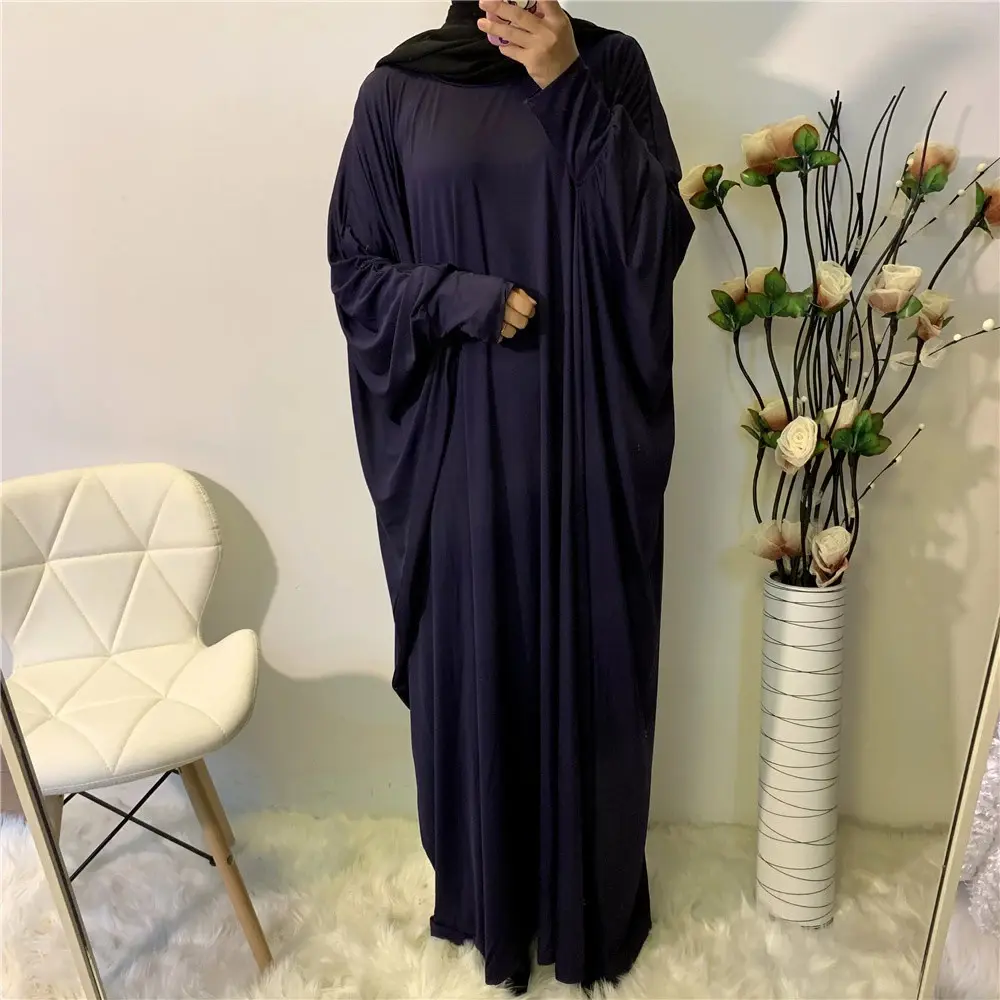 Losse Effen Kleur Plus Size Casual Jurken Islamitische Kleding Blank Dubai Abaya Arabische Vleermuis Mouw Moslim Gebedsjurk Voor Eid