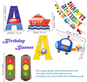 Transport thème avion voiture bateau Train joyeux anniversaire bannières drapeaux feuille tourbillons guirlande pour enfants garçons fête d'anniversaire fournitures - Product Image 6