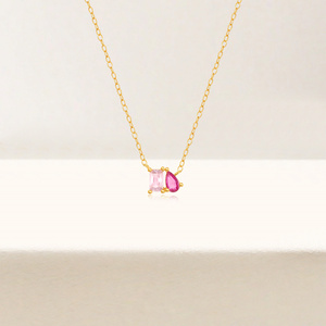 Collar de Plata de Ley 925 con Circonita de Color y Baño de Oro de 18K, Diseño Geométrico de Gota de Agua, Gran Venta - Product Image 2