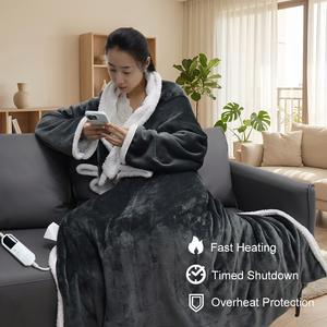 Flannel Heating Sherpa Wearable <strong>Hoodie</strong> Blanket Fleece Washable Therapy Electric Heating Adjustable Thermostat Overheat - Product Image 1