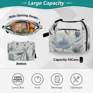 Bolsa de almuerzo con diseño de peonía azul personalizado de Hawaii Tropical, bolsa con aislamiento térmico para pícnic escolar al aire libre - Product Image 5