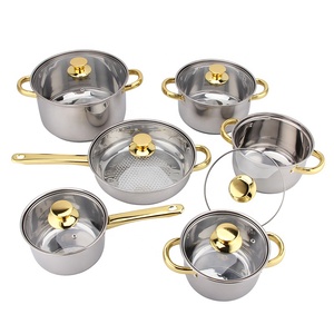 12 Cái Mạ Vàng Xử Lý Thép Không Gỉ Nấu Ăn Nồi Không Dính Capsuled Dưới <span class=keywords><strong>Cookware</strong></span> Sets - Product Image 2
