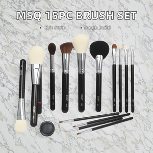 MSQ - Juego de 15 <span class=keywords><strong>Brochas</strong></span> de <span class=keywords><strong>Maquillaje</strong></span> de Madera Natural con Mango de Madera, Personalizadas con Etiqueta Privada, para Rostro y Ojos, Estilo Angular para Rubor - Product Image 2