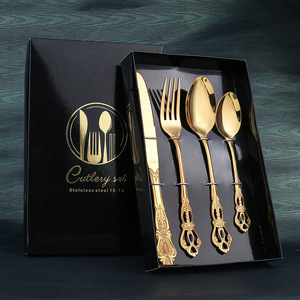 Di lusso antico manico in acciaio inox Vintage posate posate per banchetti posate in argento e oro per il matrimonio - Product Image 6