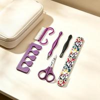 Kit de manucure portable 6 pièces à motif papillon – Lime, ciseaux, repousse-cuticules, pince à épiler, brosse, séparateur d'orteils – Idéal pour la maison et les voyages