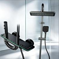 Ensemble de douche complet NES-CA984 en alliage d'aluminium avec pommeau de douche à touches de piano et sortie d'eau inférieure – Vente en gros usine