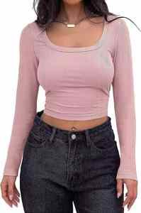 I-0703 Nueva Camiseta de Mujer de Manga Corta con Cuello Redondo, Estilo Europeo Americano, Tejido Regular de Poliéster, con Rayas en el Pecho - Product Image 2