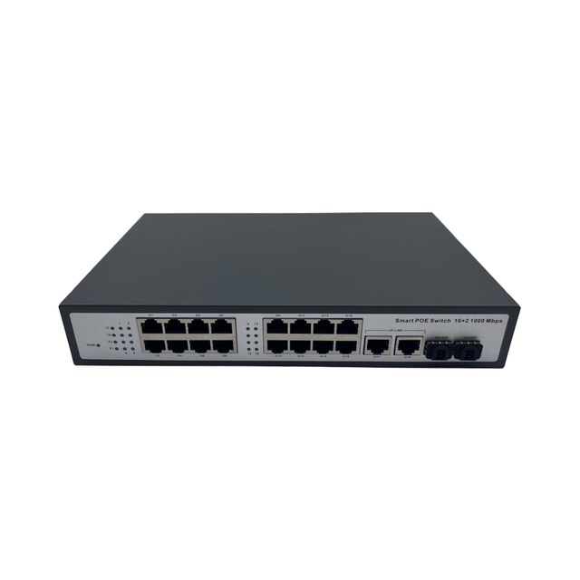 High Quality 16+2+2 150W 200W 260W Gigabit POE Switch 16 Port 1000Mbps Uplink 2 RJ45 2 SFP Gigabit PoE Switch 16 Port  2 SFP