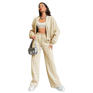Casual Style Solid Color Reiß verschluss Cardigan Hoodie Damen Straight Pants Anzug Lady 2 Stück <span class=keywords><strong>Top</strong></span> Streetwear Sets - Product Image 5