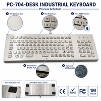 Clavier de bureau industriel en acier inoxydable étanche IP65 personnalisé PC-704-DESK, 104 touches USB PS/2 pour machine CNC, kiosque