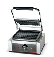 Grill panini professionnel à double tête avec plaques rainurées et plates pour les sandwicheries à fort volume